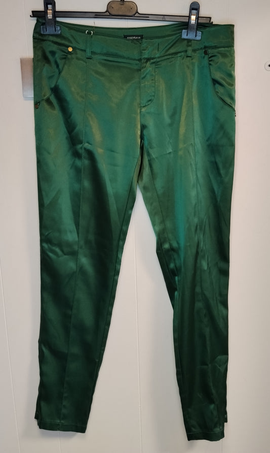 Pantaloni Donna Motivi Verdi Satinati Taglia M Eleganti Slim