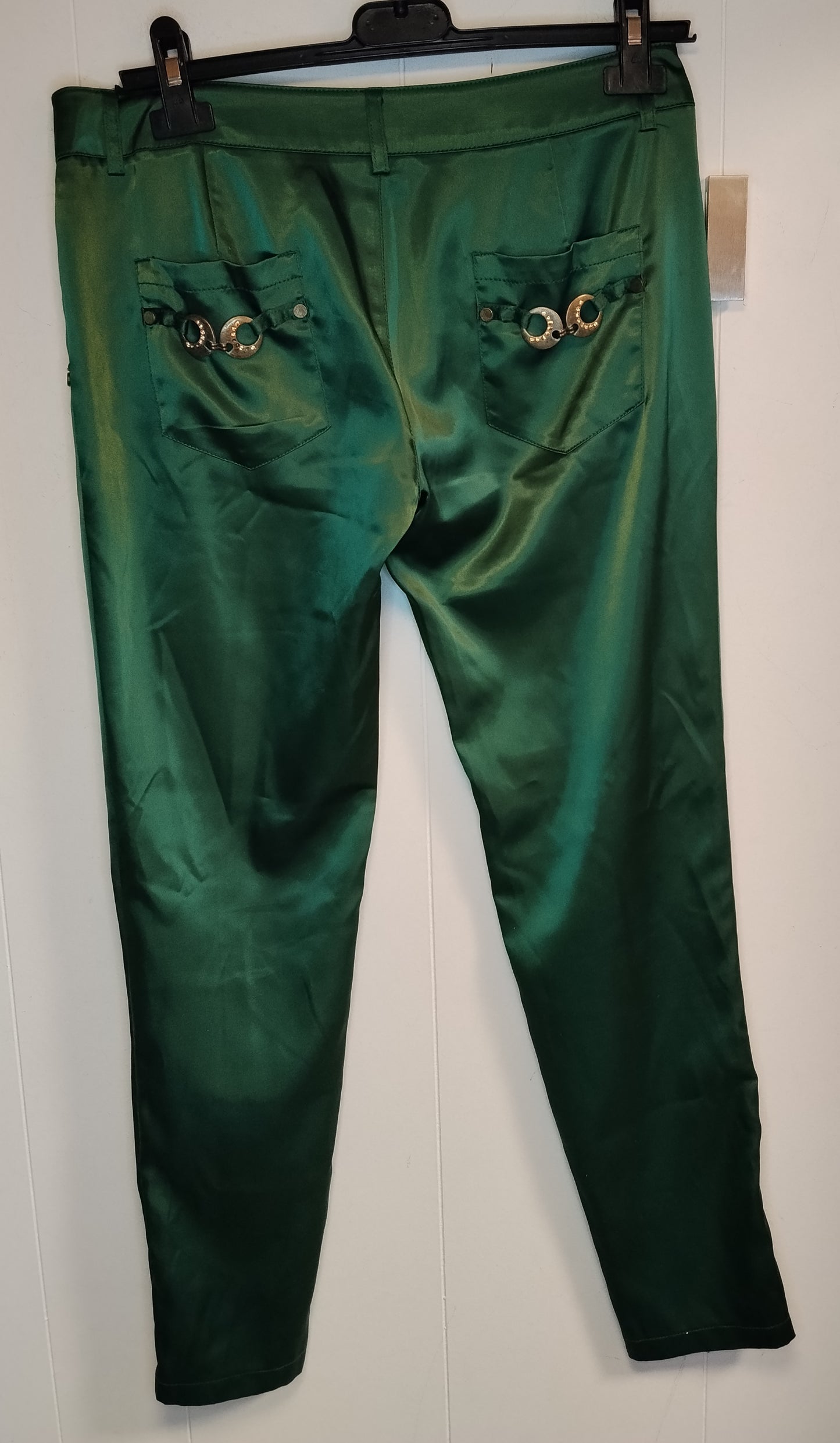 Pantaloni Donna Motivi Verdi Satinati Taglia M Eleganti Slim