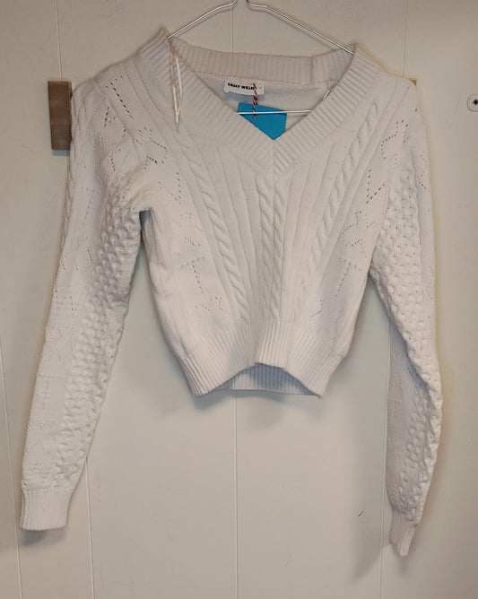 Maglione Donna Tally Weijl Bianco Crop Taglia XS Lavorazione Intrecciata