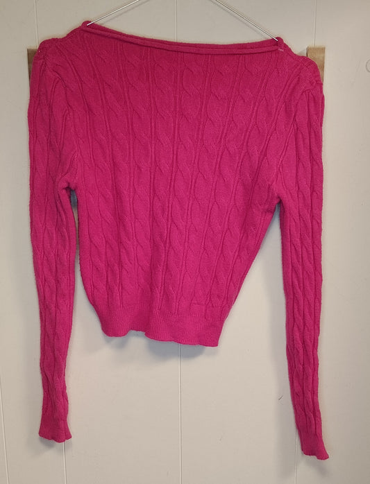 Maglione Donna Rosa Crop Lavorazione Intrecciata Taglia S