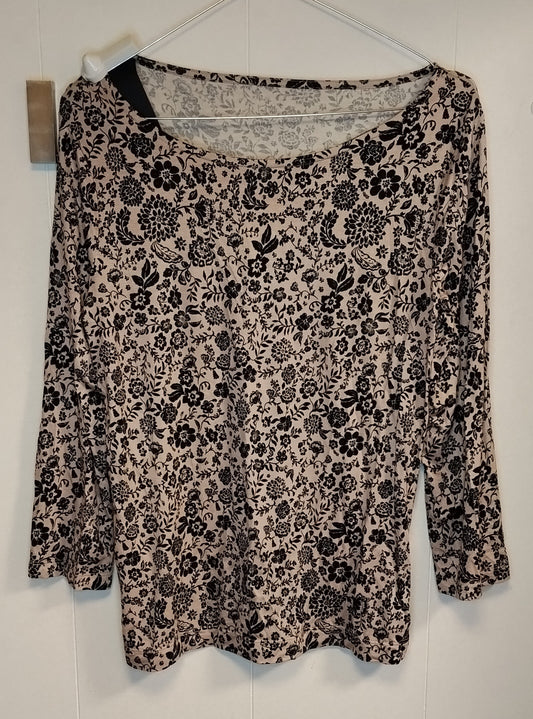 Maglia Donna Floreale Beige e Nero Manica 3/4 Taglia L