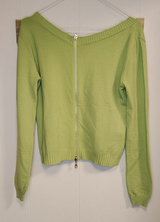 Maglione Donna Verde Lime Crop Zip Frontale Taglia M