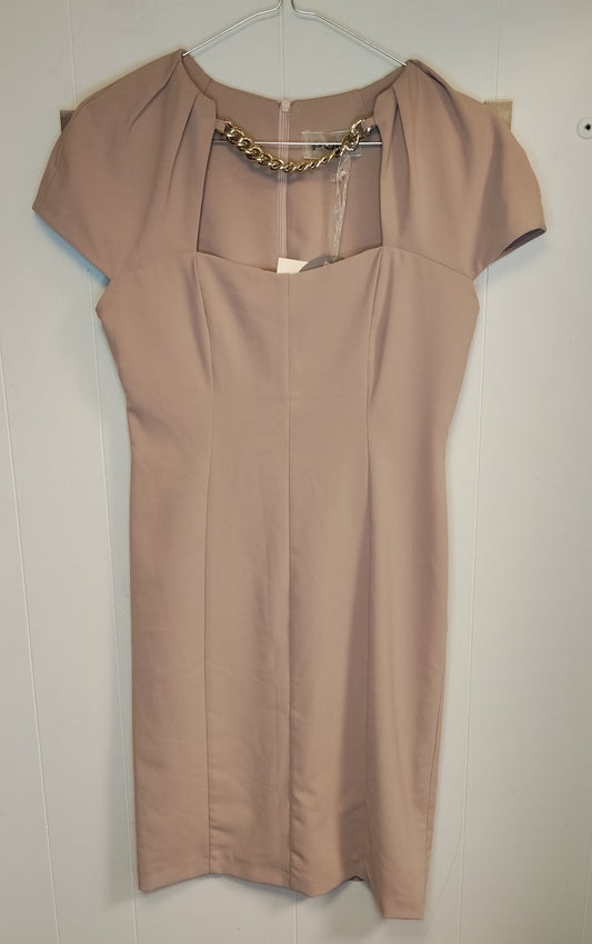 Vestito Pois Beige con Catena Oro Donna Taglia S Tubino Elegante