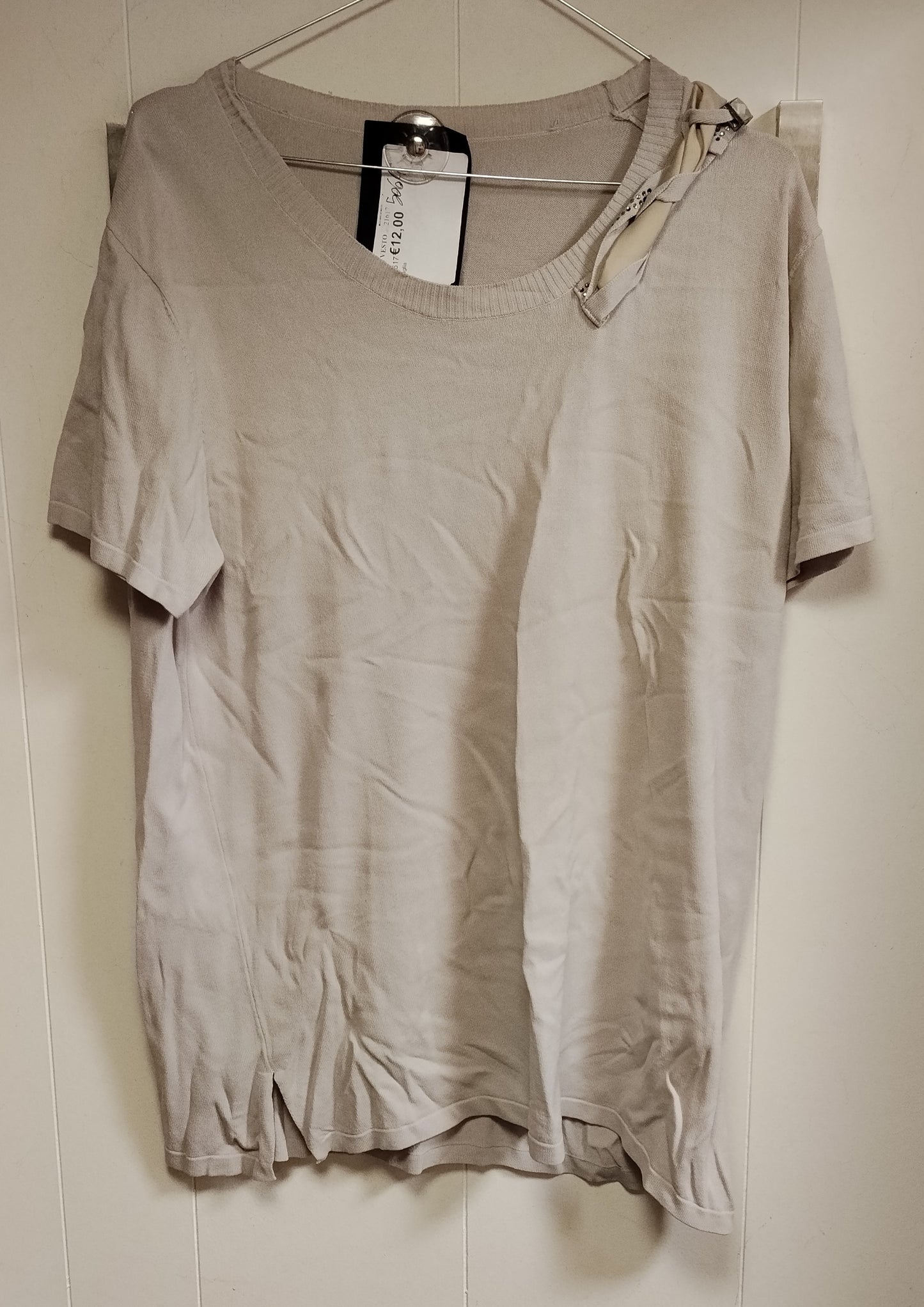 T-Shirt Donna Beige Taglia M Maglia Casual con Dettaglio Spalla
