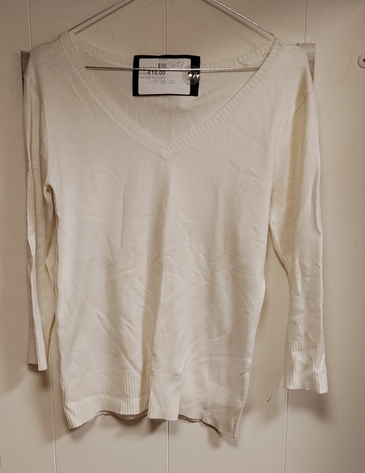 Maglia Donna Bianca Taglia S Scollo a V Maglione Leggero Basic