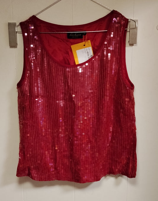 Top Luisa Spagnoli Rosso Paillettes Donna Taglia 48 Elegante