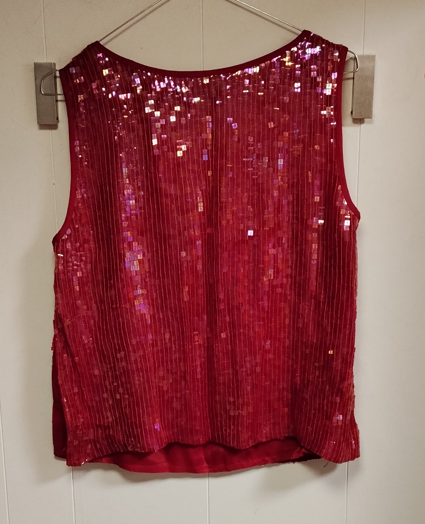Top Luisa Spagnoli Rosso Paillettes Donna Taglia 48 Elegante