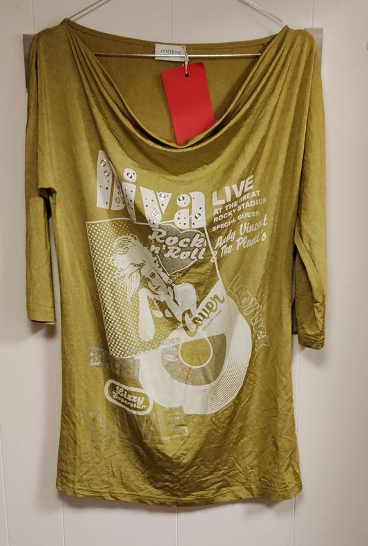 Maglia Motivi Verde Donna Taglia M Stampa Rock Casual Scollo Morbido