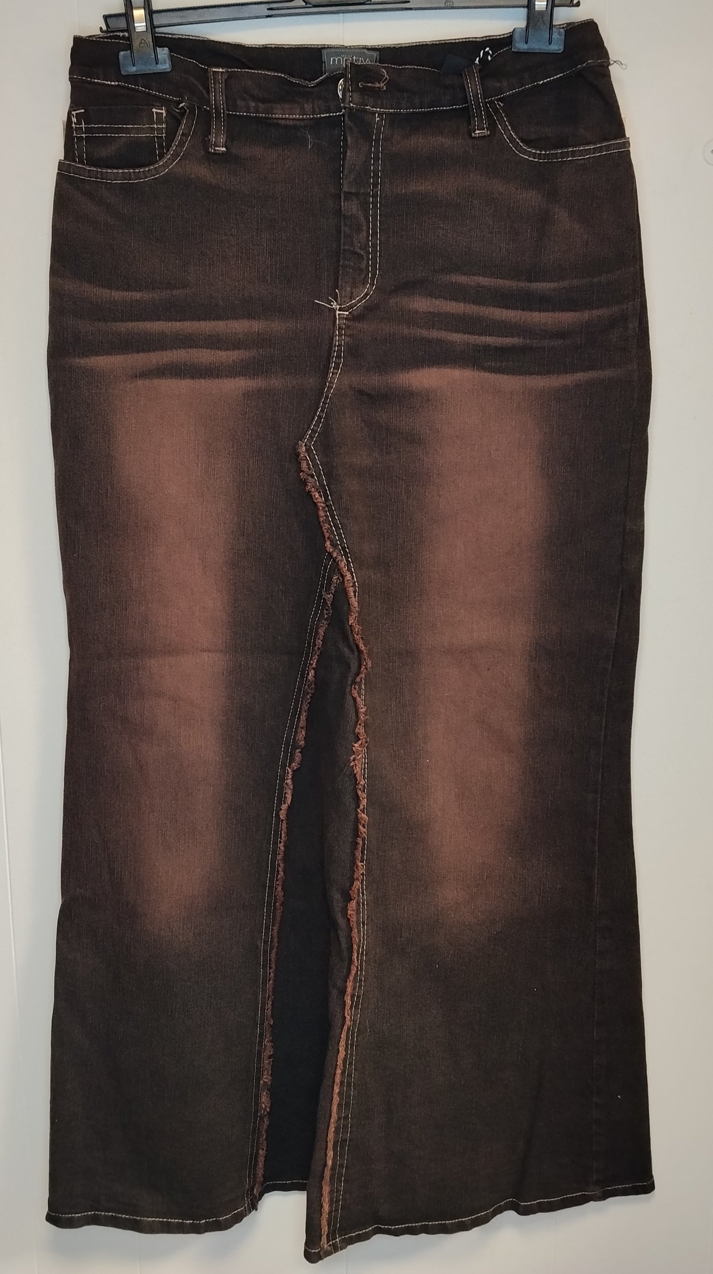 Gonna Lunga Donna Motivi Denim Marrone Taglia 46 Spacco Frontale Casual Vintage Ottime Condizioni