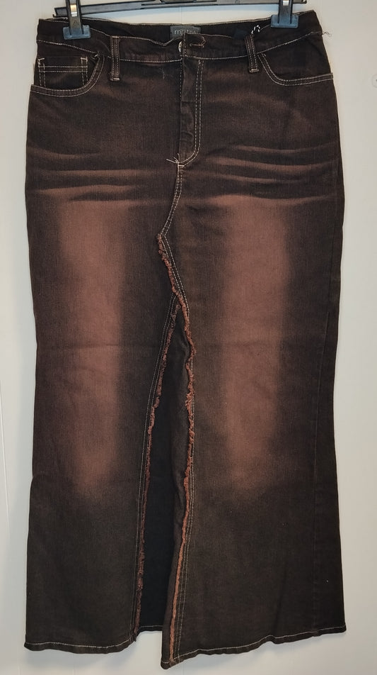Gonna Lunga Donna Motivi Denim Marrone Taglia 46 Spacco Frontale Casual Vintage Ottime Condizioni