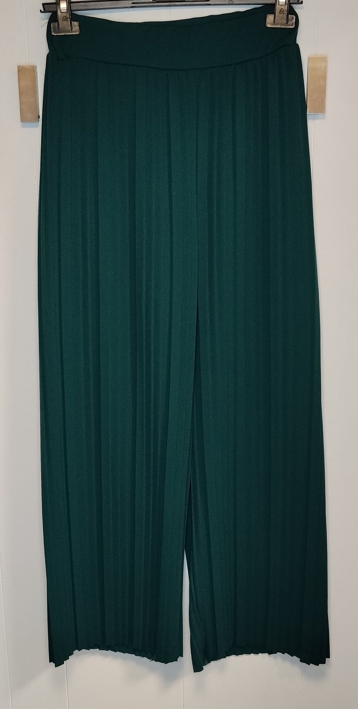 Pantaloni Donna Verde Plissé Taglia L Vita Alta Palazzo Eleganti Casual Chic Ottime Condizioni
