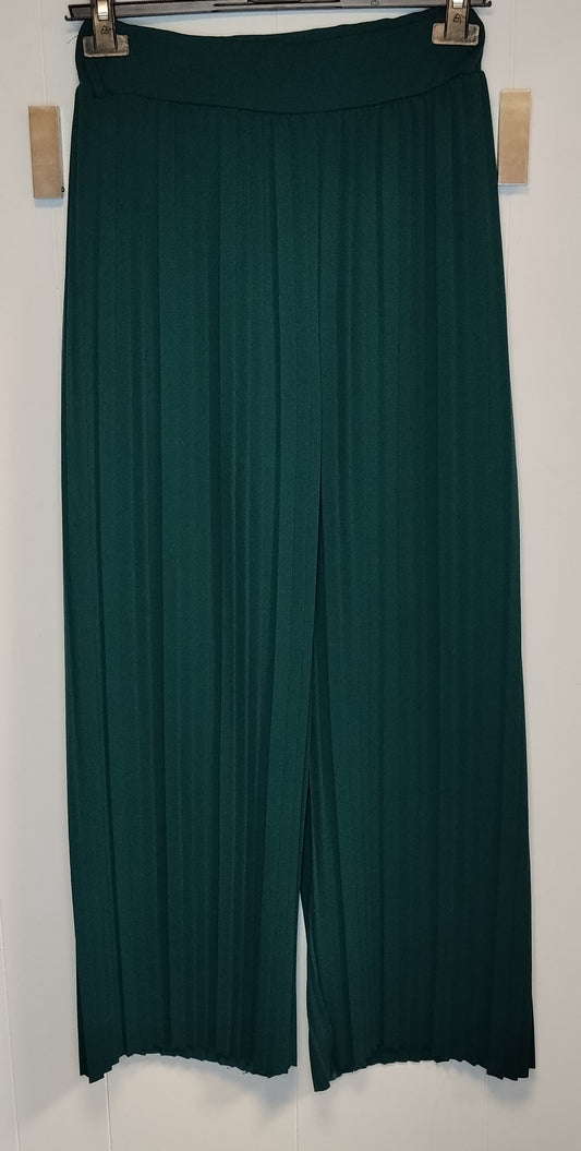 Pantaloni Donna Verde Plissé Taglia L Vita Alta Palazzo Eleganti Casual Chic Ottime Condizioni