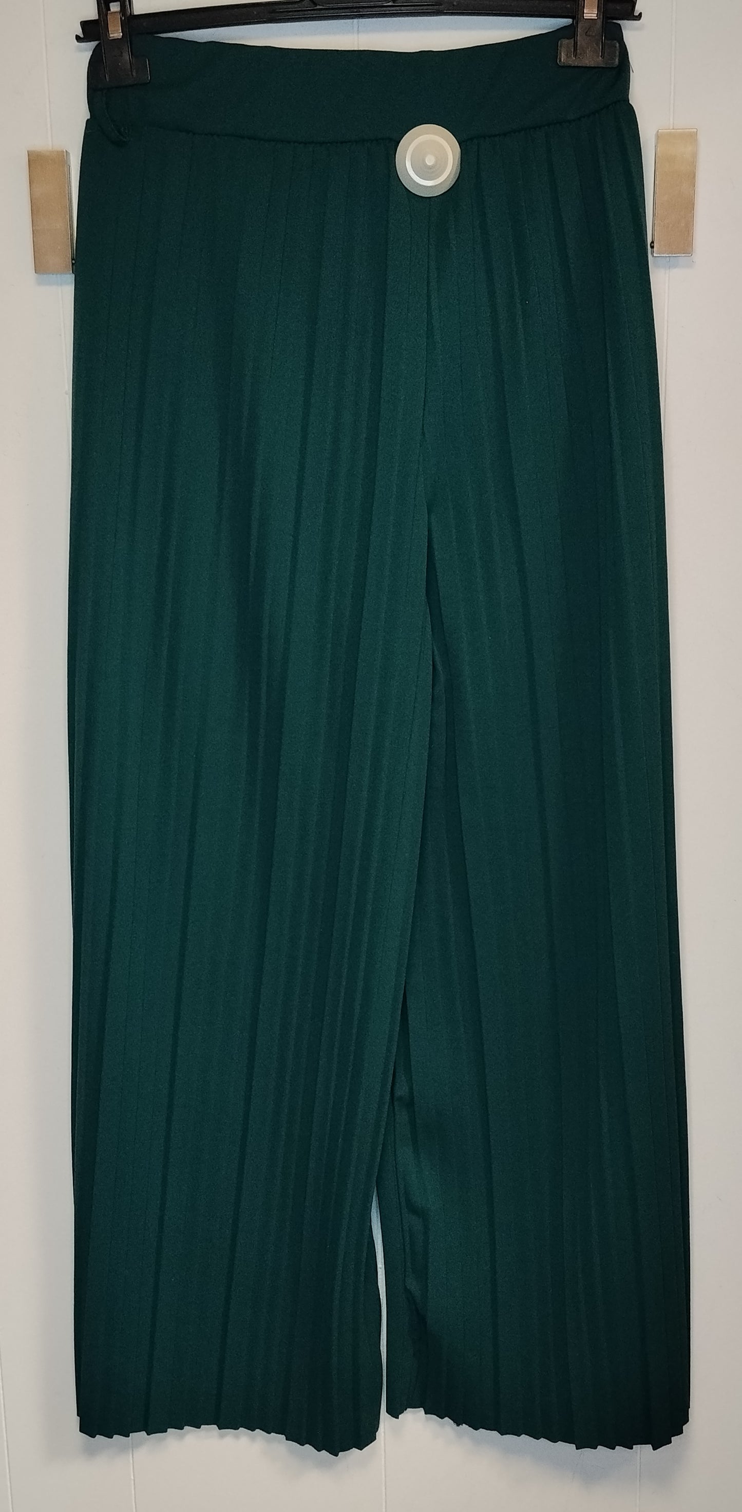 Pantaloni Donna Verde Plissé Taglia L Vita Alta Palazzo Eleganti Casual Chic Ottime Condizioni