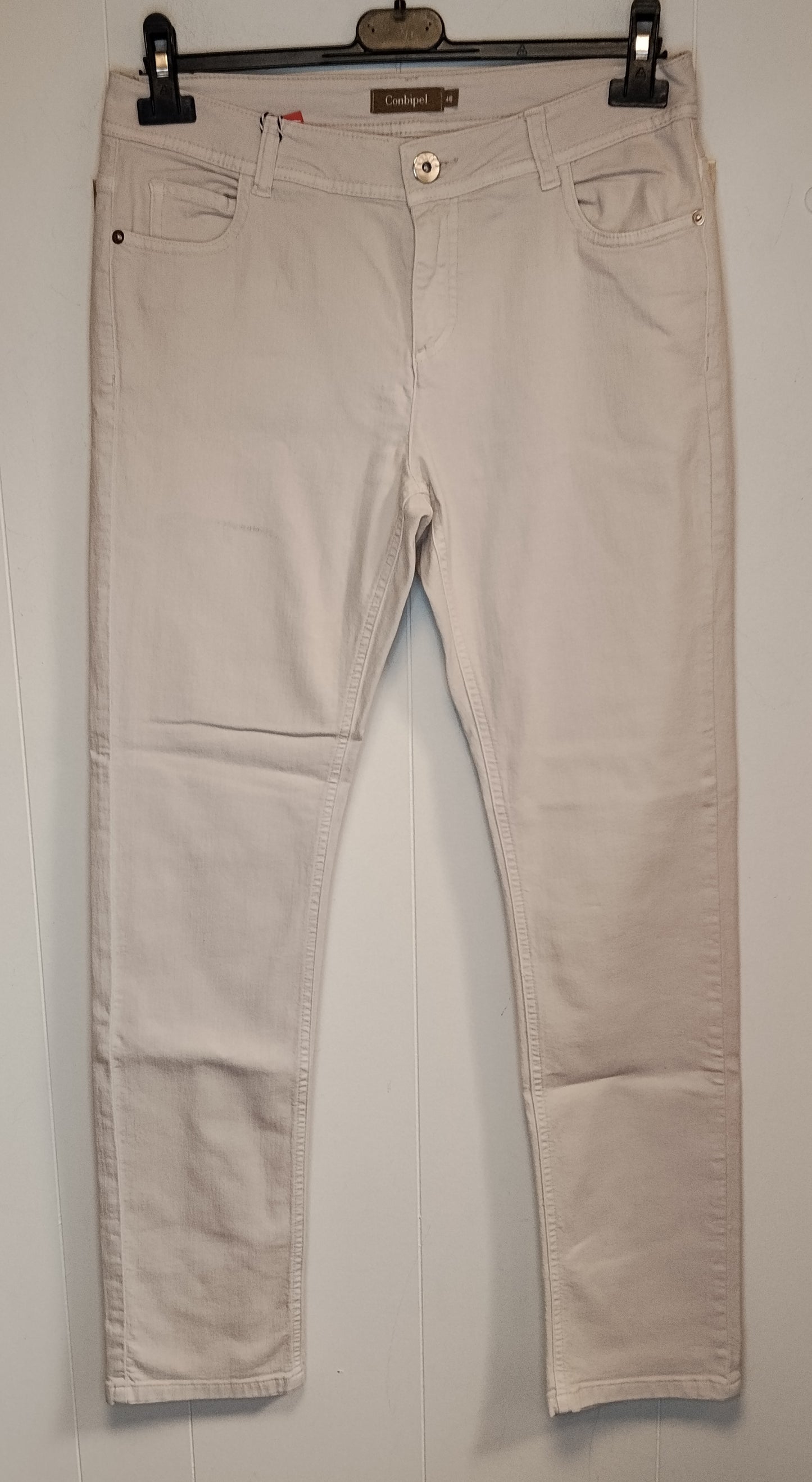 Pantaloni Donna Conbipel Beige Chiaro Taglia 46 Slim Fit Casual Eleganti Cotone Ottime Condizioni