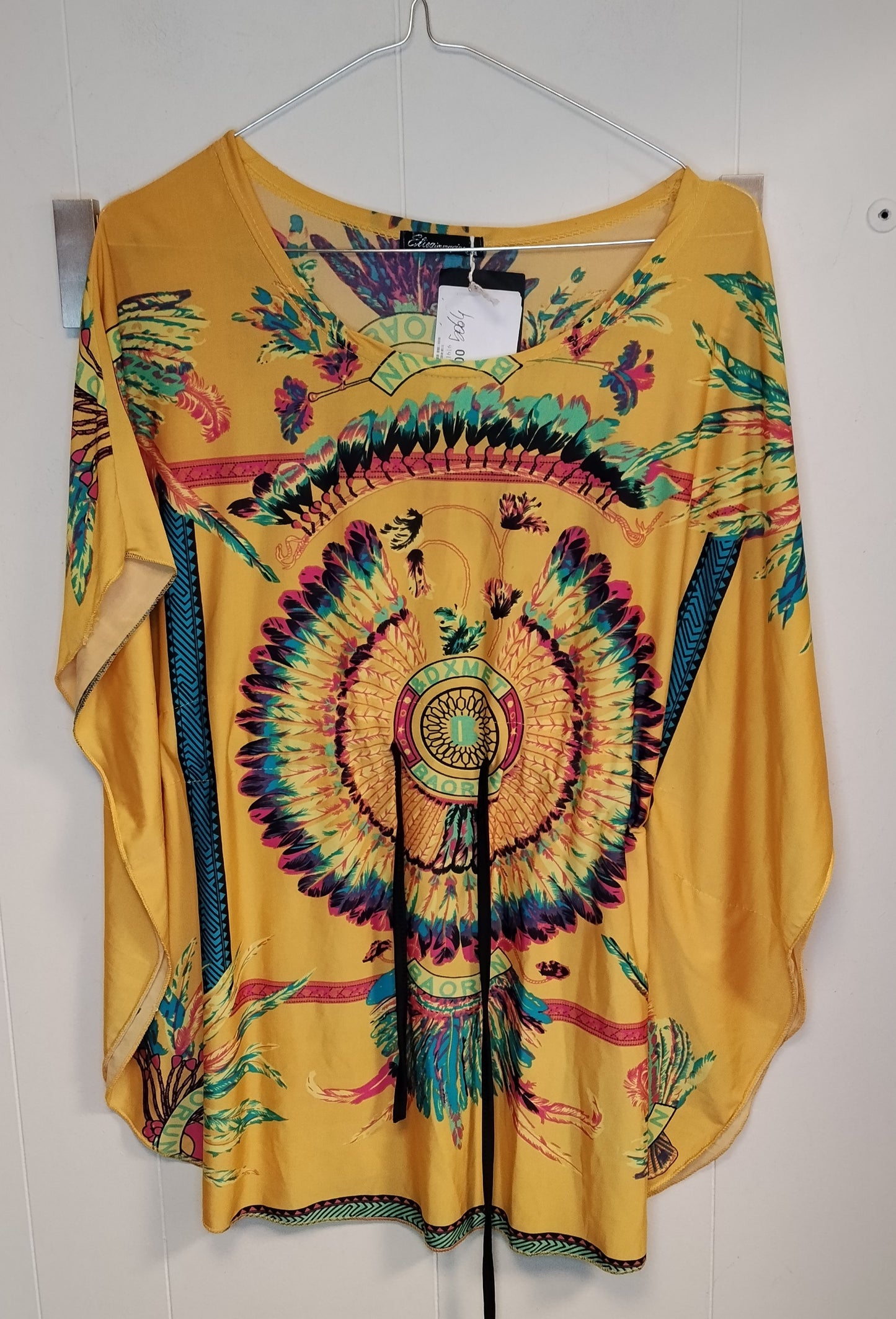 Copricostume Donna Giallo Fantasia Etnica Taglia XL Caftano Mare Leggero Estate