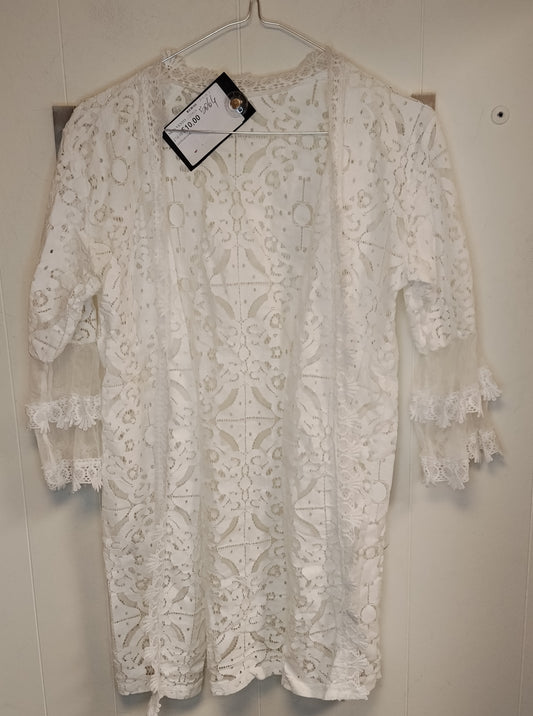 Copricostume Donna Bianco Pizzo Taglia S Kimono Mare Elegante Boho Estate