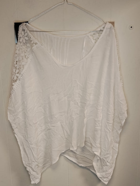 Blusa Donna Bianca Pizzo Taglia M/L Oversize Morbida Estiva Boho Elegante