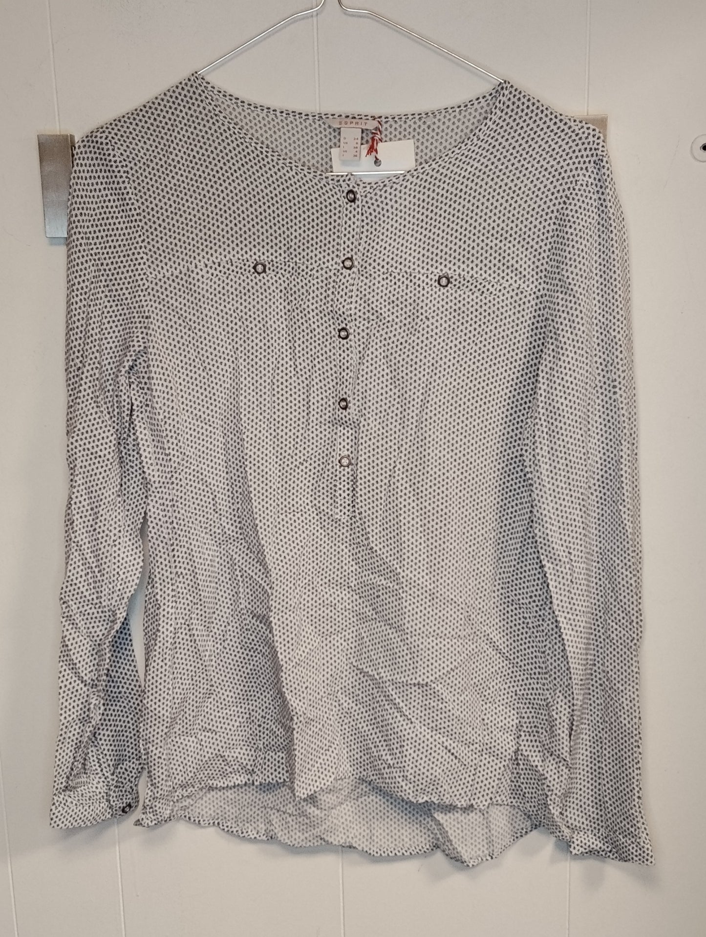 Blusa Donna Esprit Fantasia Bianco Nero Taglia 38 Camicia Leggera Elegante Casual