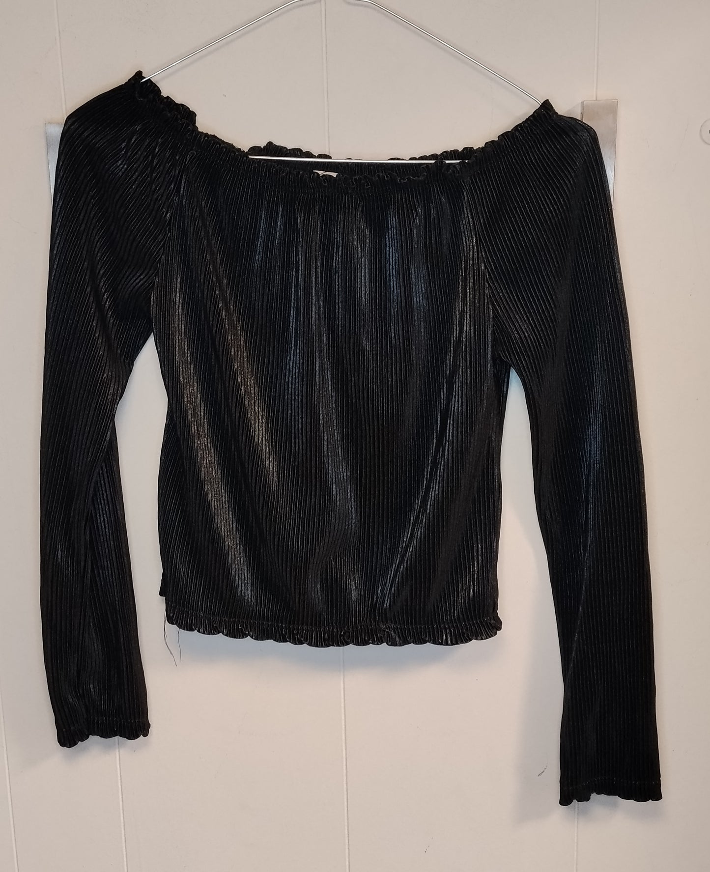 Top Donna Off Shoulder Nero AERFAN Taglia S Crop Plissettato Maniche Lunghe