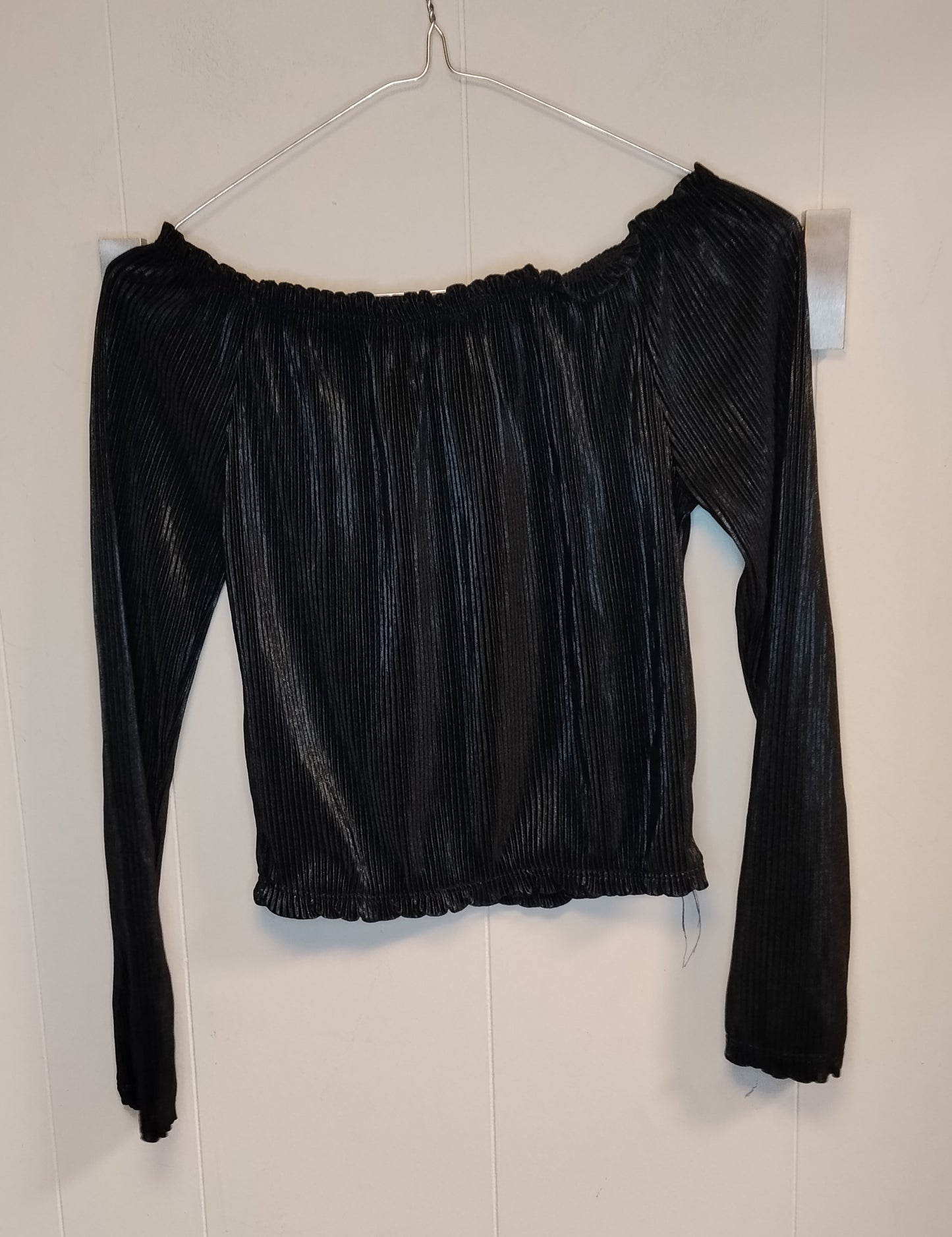 Top Donna Off Shoulder Nero AERFAN Taglia S Crop Plissettato Maniche Lunghe