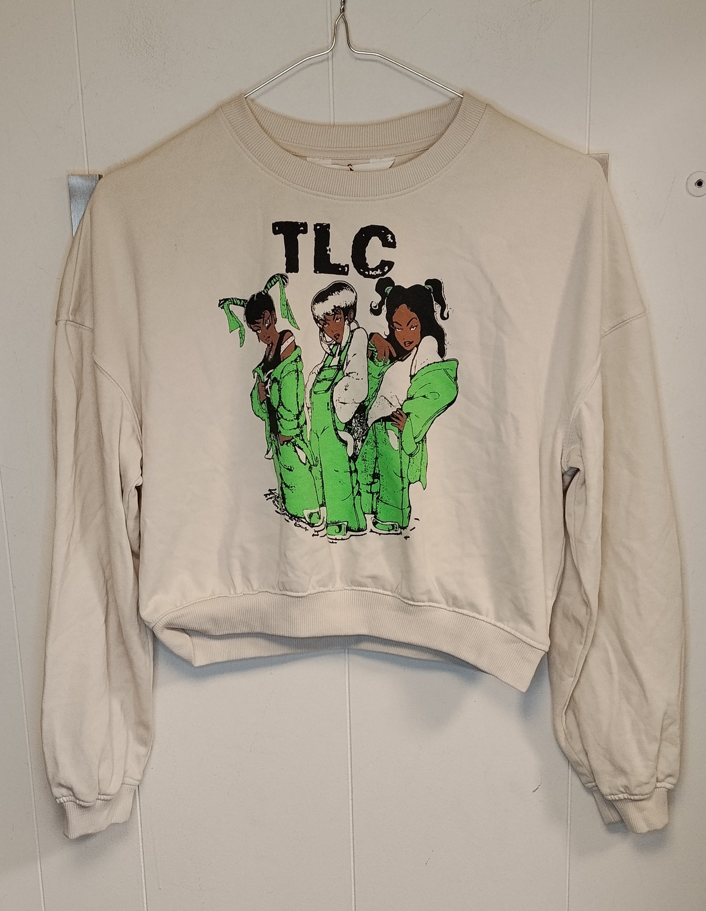 Felpa Crop H&M TLC Ragazza 12-14 Anni Stampa Grafica Bianca Streetwear