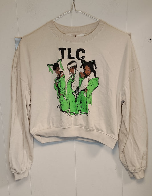Felpa Crop H&M TLC Ragazza 12-14 Anni Stampa Grafica Bianca Streetwear