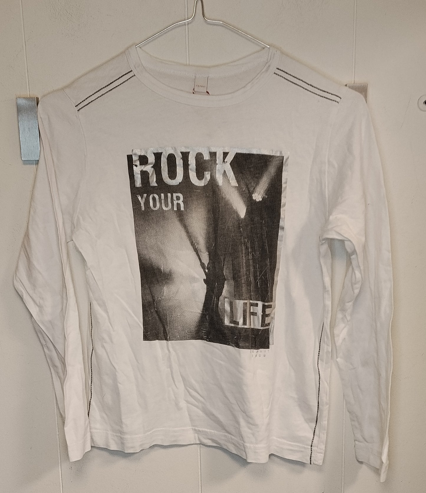 Maglia Bambino Esprit 10-11 Anni Bianca Stampa Rock Life Manica Lunga