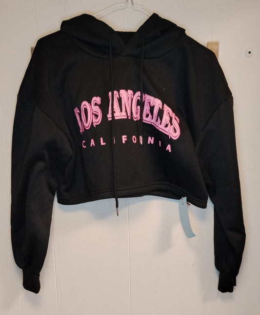 Felpa Crop Donna Nera Los Angeles California Cappuccio Taglia M Streetwear