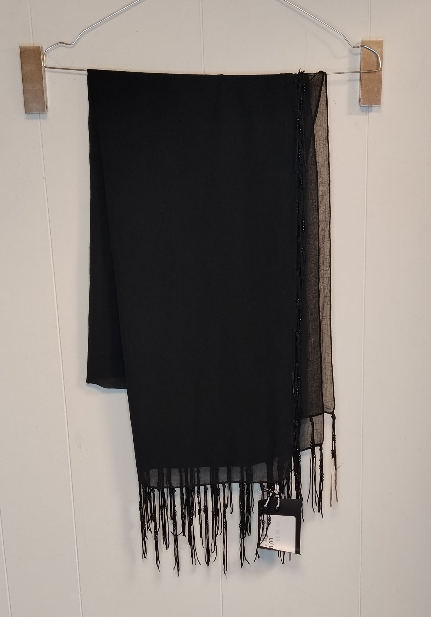 Stola Nera Elegante con Frange 184x54 cm Sciarpa Leggera Nuova