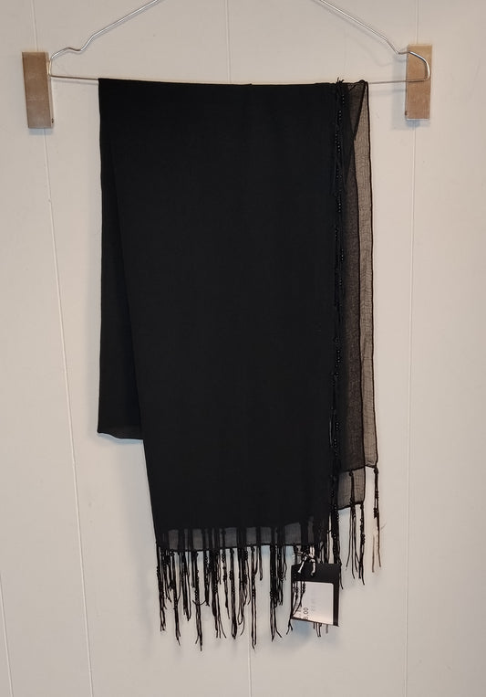 Stola Nera Elegante con Frange 184x54 cm Sciarpa Leggera Nuova