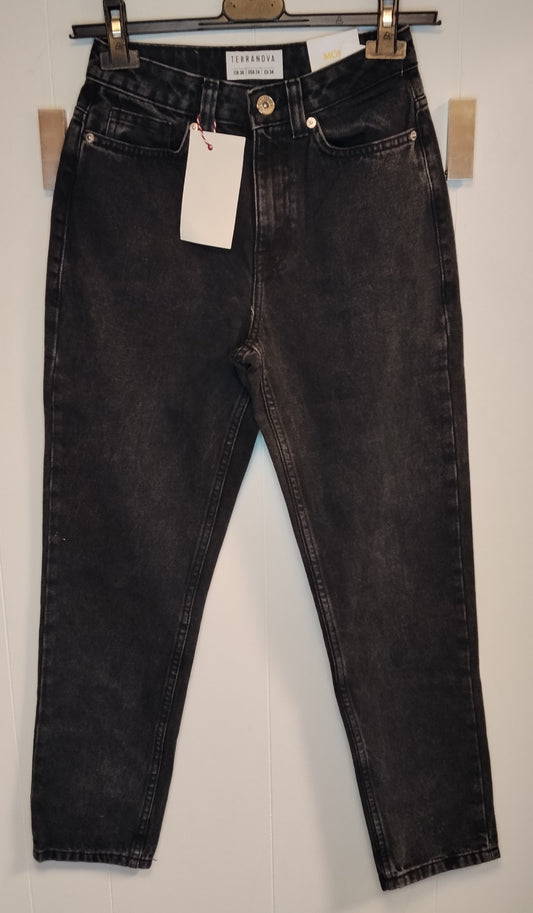 Jeans Donna Terranova Taglia 38 Nero Denim Nuovo con Cartellino