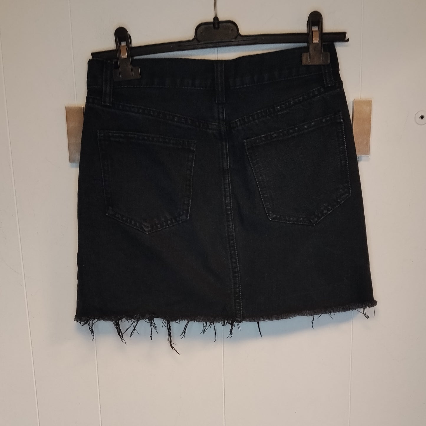 Gonna Donna Nera Denim Taglia 40 Mini Skirt Sfrangiata Vita Alta