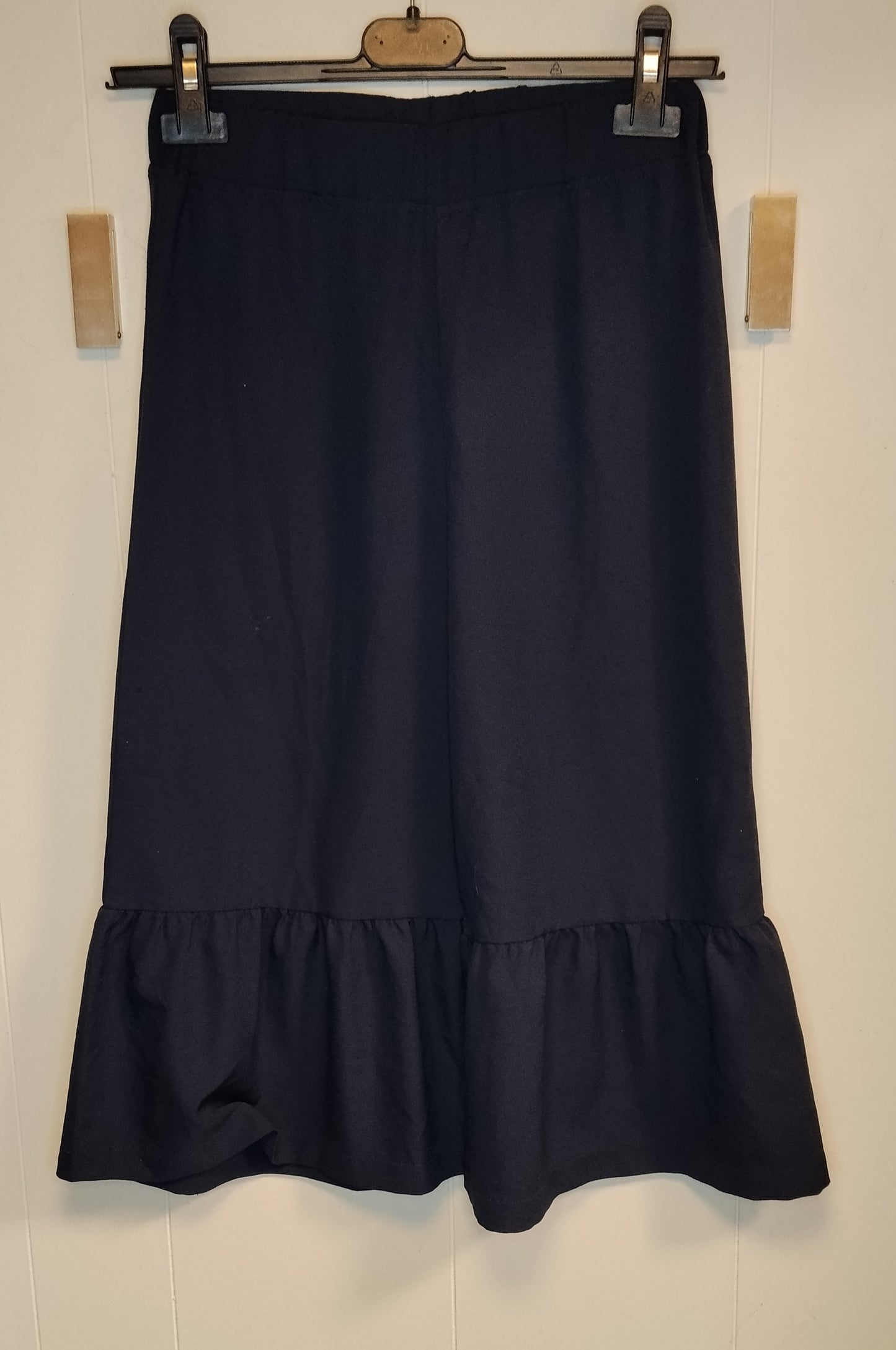 Pantaloni Donna Primigi Taglia 42 Nero Gamba Larga Volant Eleganti