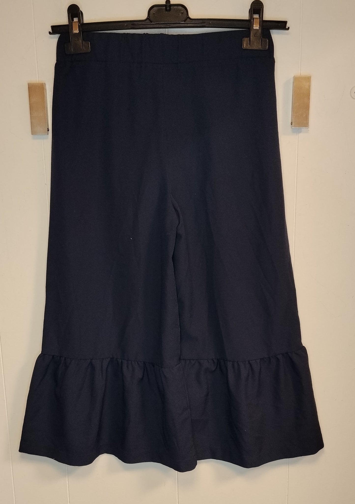 Pantaloni Donna Primigi Taglia 42 Nero Gamba Larga Volant Eleganti