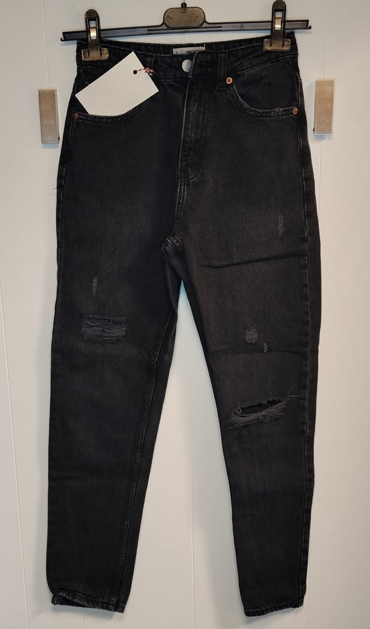 Jeans Mom Fit Taglia 38 Nero Strappato Vita Alta Denim Trend