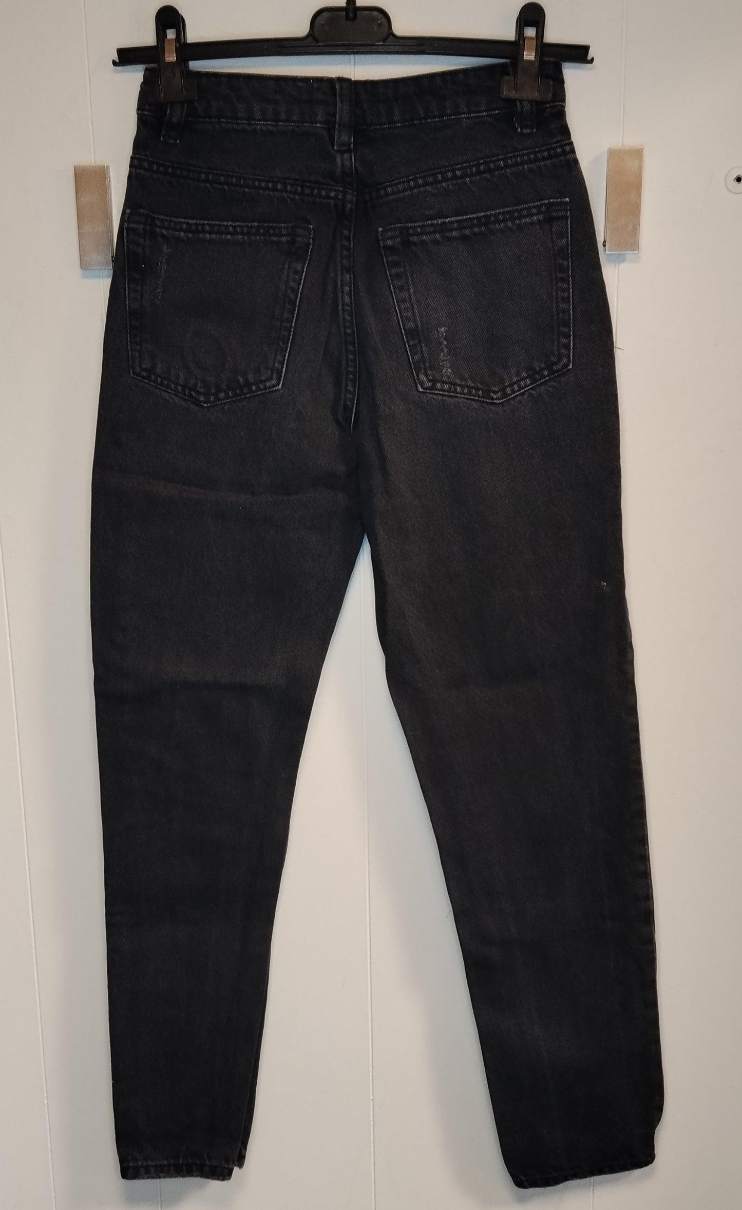 Jeans Mom Fit Taglia 38 Nero Strappato Vita Alta Denim Trend