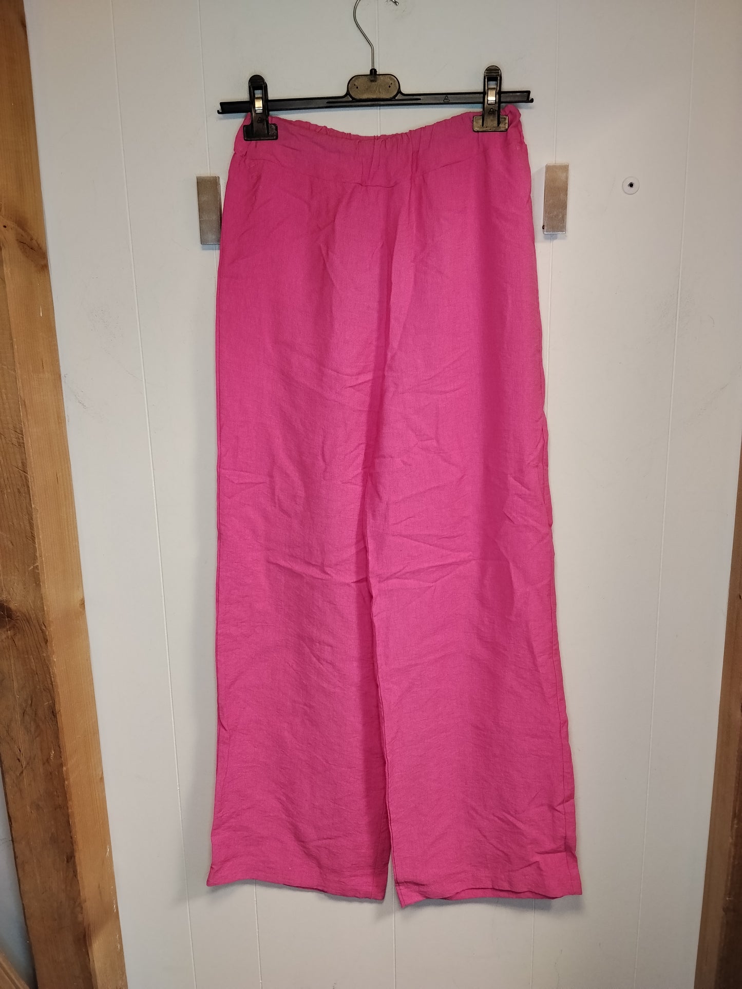 Pantalone Lino Rosa Fucsia Donna Taglia M Vita Elasticizzata Estivo