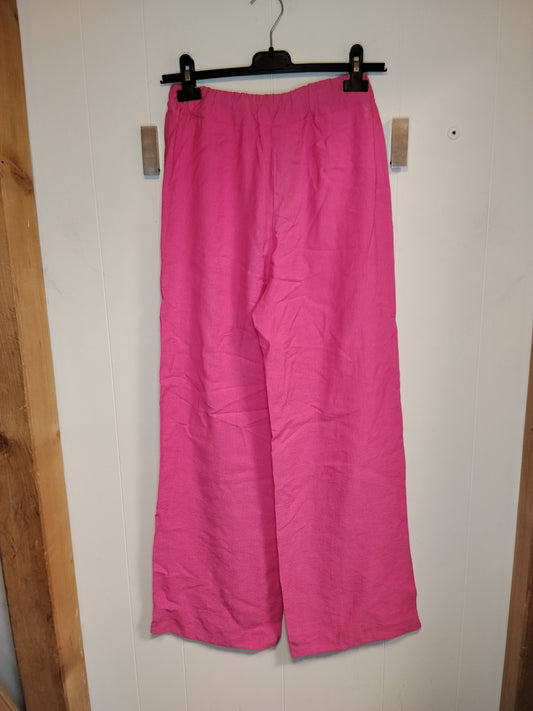 Pantalone Lino Rosa Fucsia Donna Taglia M Vita Elasticizzata Estivo