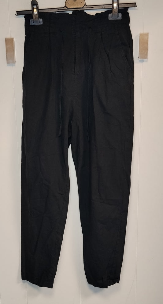 Pantalone Nero Vita Alta Elasticizzata Donna Taglia XS Gamba Morbida Casual