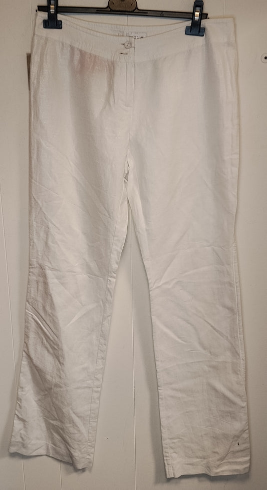 Pantalone Bianco Motivi Taglia L Donna Cotone Estivo Gamba Dritta