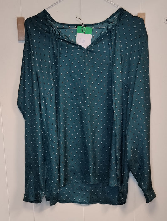 Blusa Donna OVS Verde Petrolio Fantasia Taglia 46 Camicia Morbida Elegante