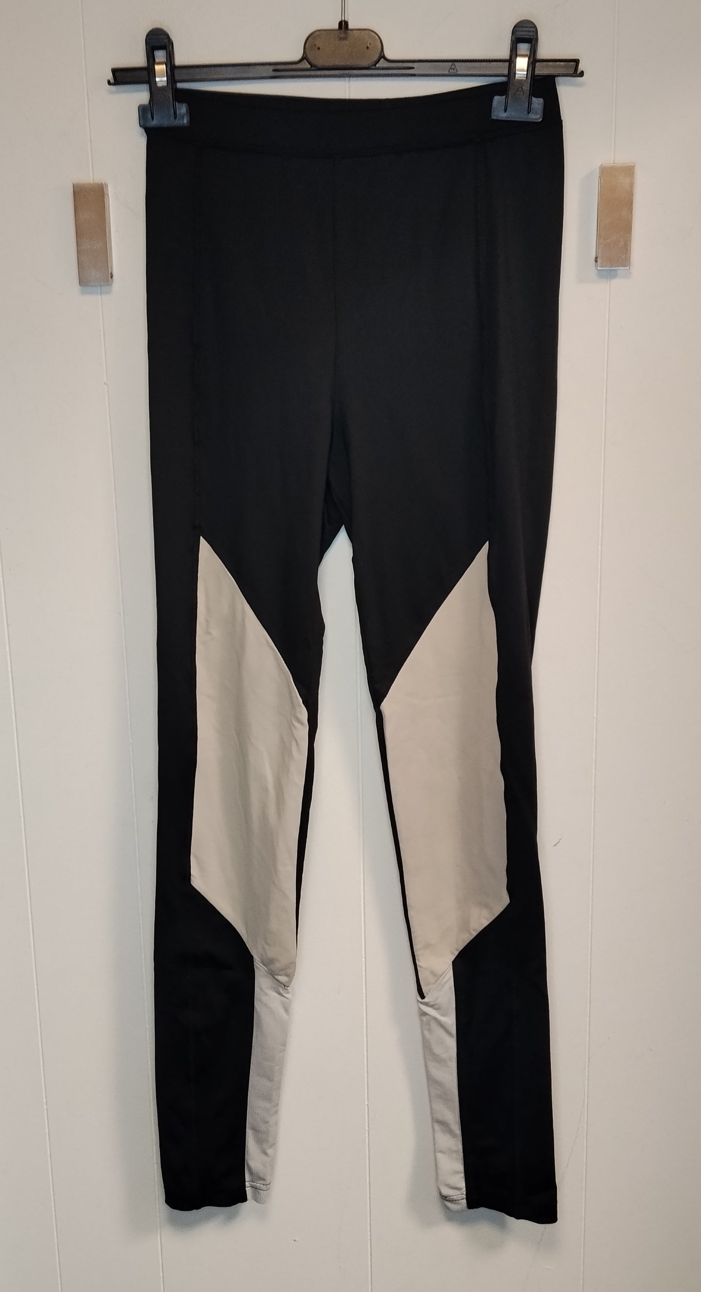 Leggings Donna H&M Nero con Inserti Bianchi S/M Sport Fitness Vita Alta