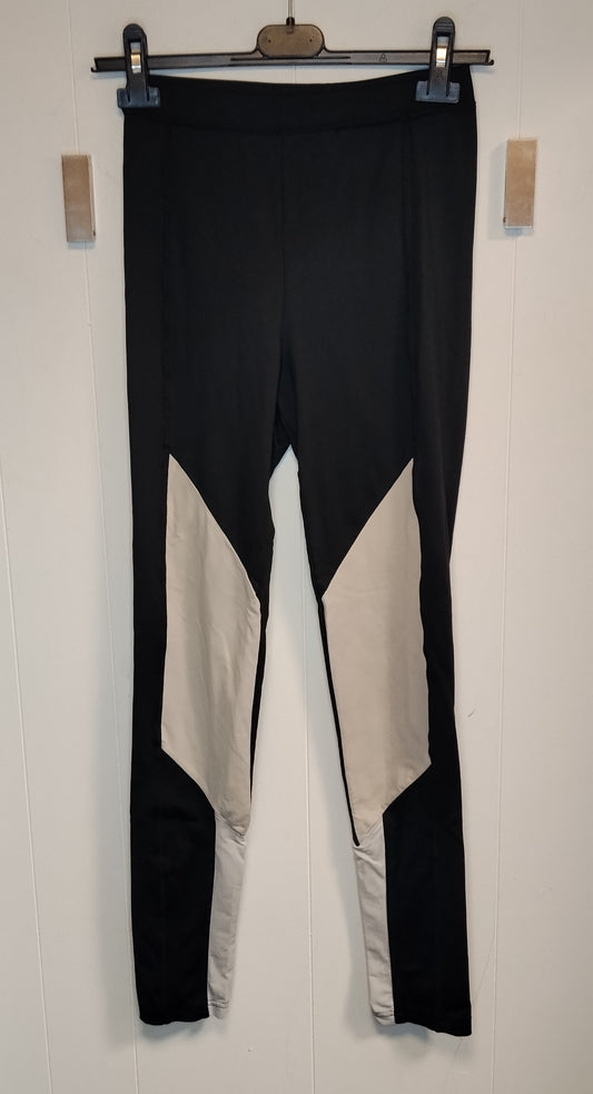 Leggings Donna H&M Nero con Inserti Bianchi S/M Sport Fitness Vita Alta