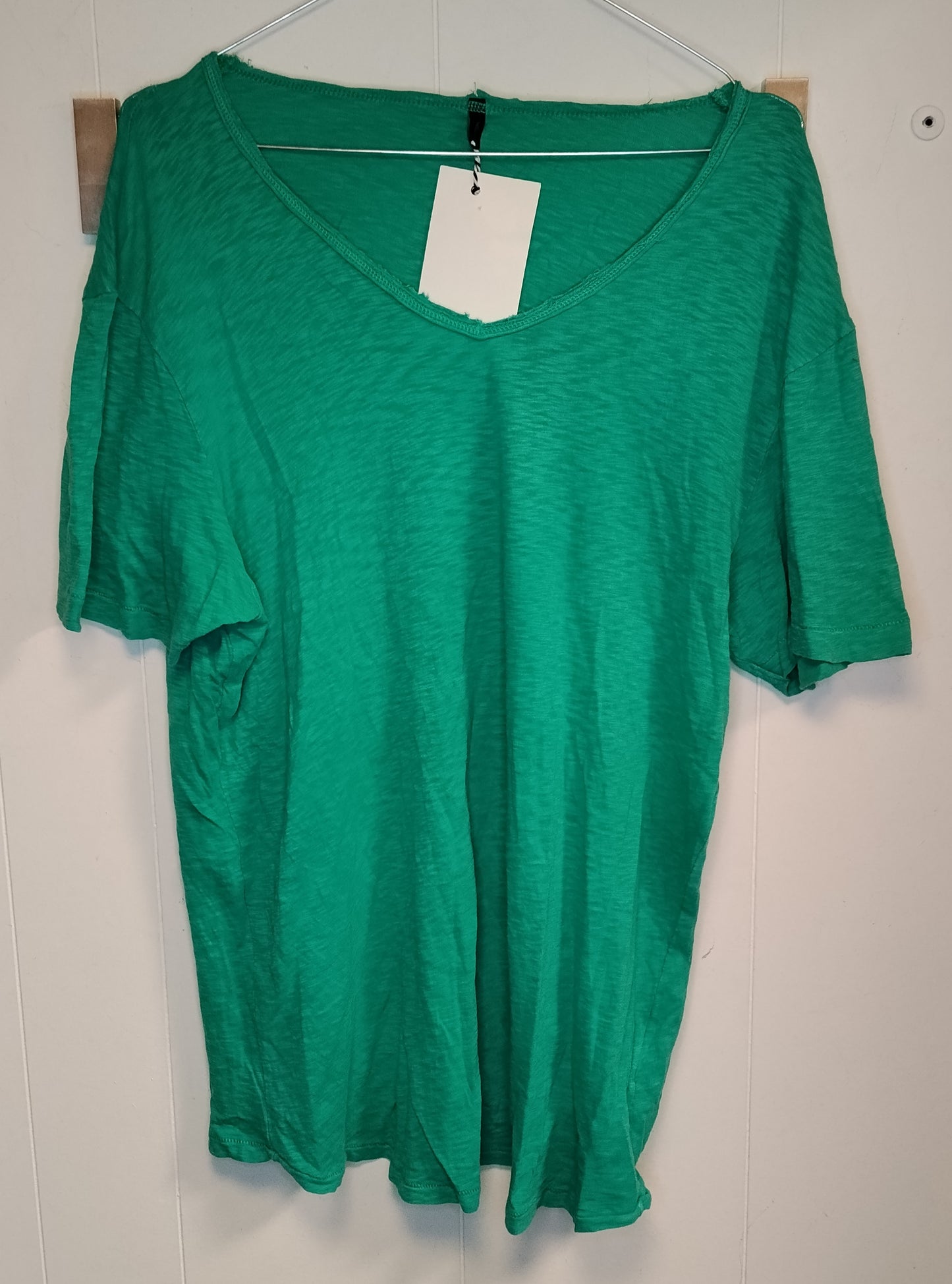 T-shirt Benetton Donna Taglia XL Verde Scollo a V Casual Leggera Estiva