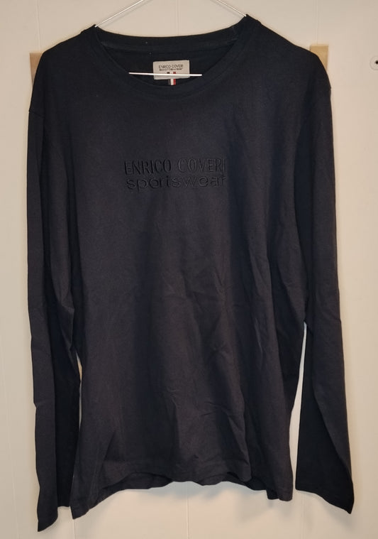 Maglia Enrico Coveri Uomo Taglia XXL Nera Manica Lunga Logo Frontale Casual