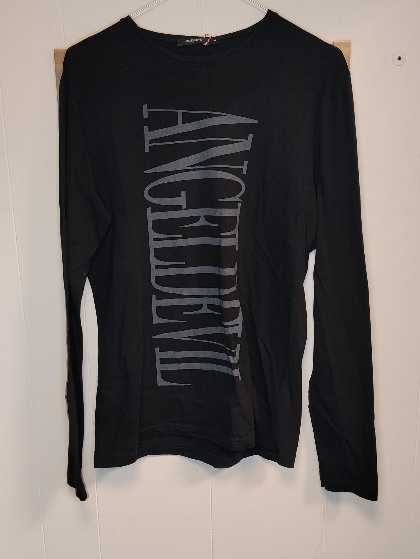 Maglia Angel Devil Uomo Taglia L Nera Manica Lunga Stampa Logo Grande Casual