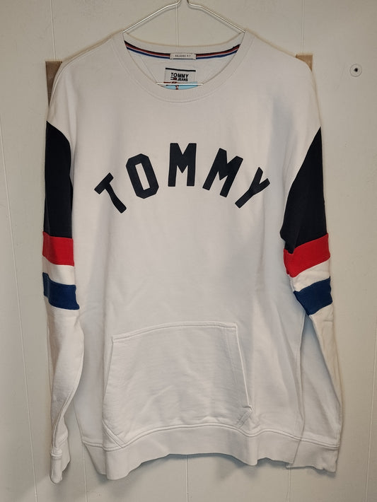 Felpa Tommy Hilfiger Donna Taglia S/M Bianca Logo Frontale Tasca Casual