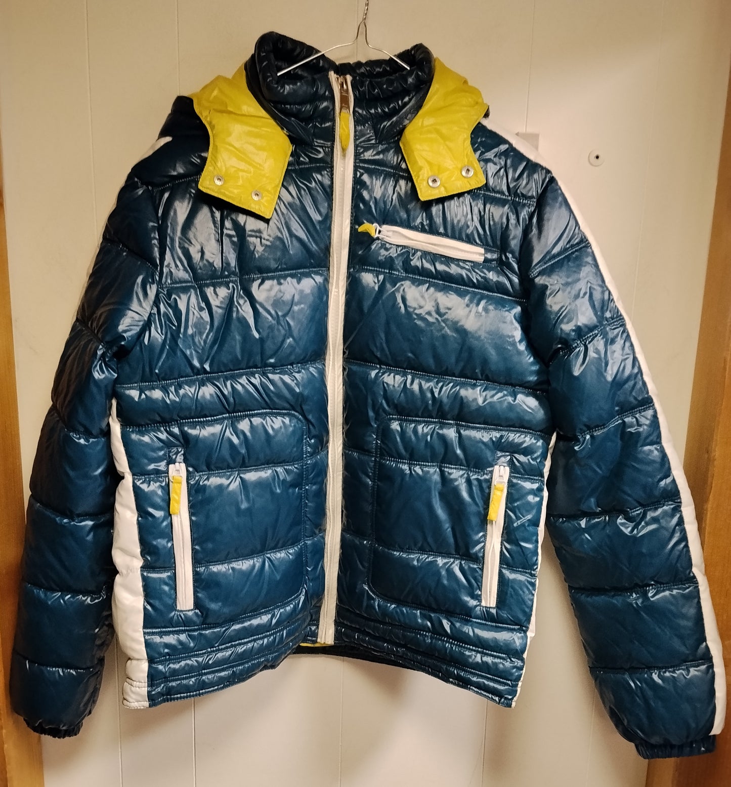 Piumino Alcott & Co Uomo Taglia XXL Blu Lucido Cappuccio Giallo Invernale