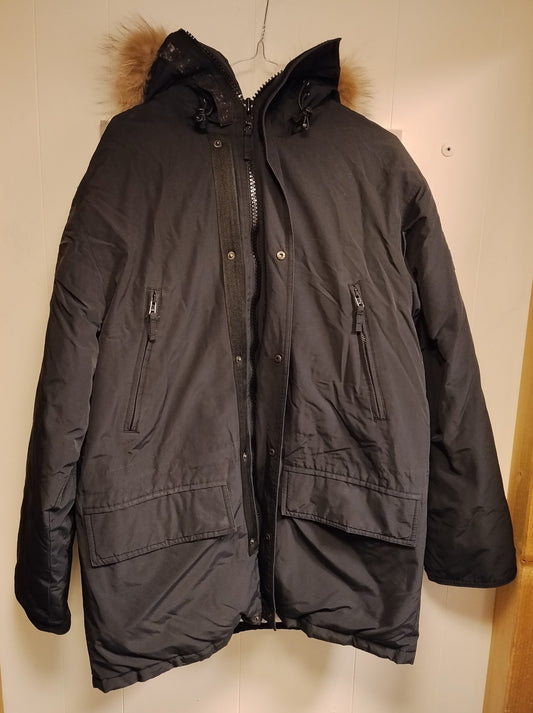 Parka Canadiens Uomo Taglia M Nero Cappuccio Pelliccia Giacca Invernale