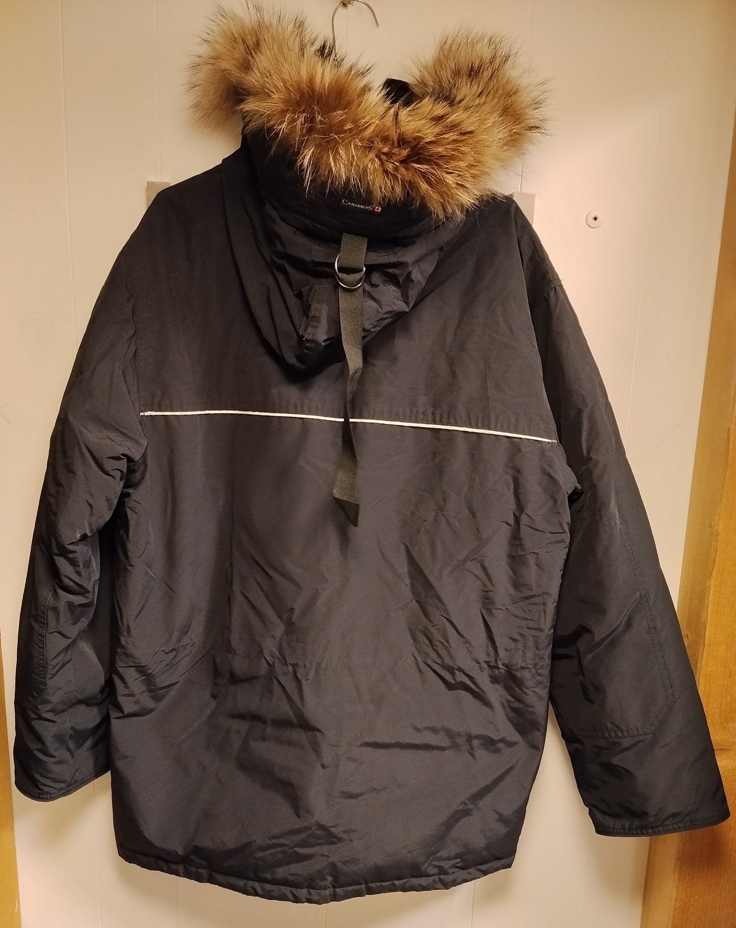 Parka Canadiens Uomo Taglia M Nero Cappuccio Pelliccia Giacca Invernale